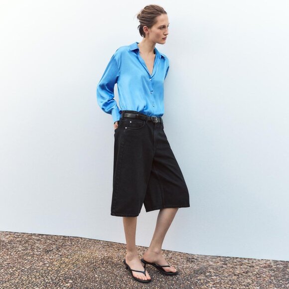 Zara Tops - NWT ZARA Long Sleeve Satin Button Down Cropped Shirt XS Size